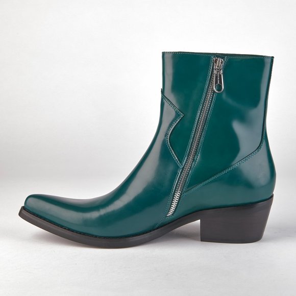 Calvin Klein Jeans Bottle Green "Alden" Box Calf Men's Western Zip Boots NEW! - Picture 8 of 14